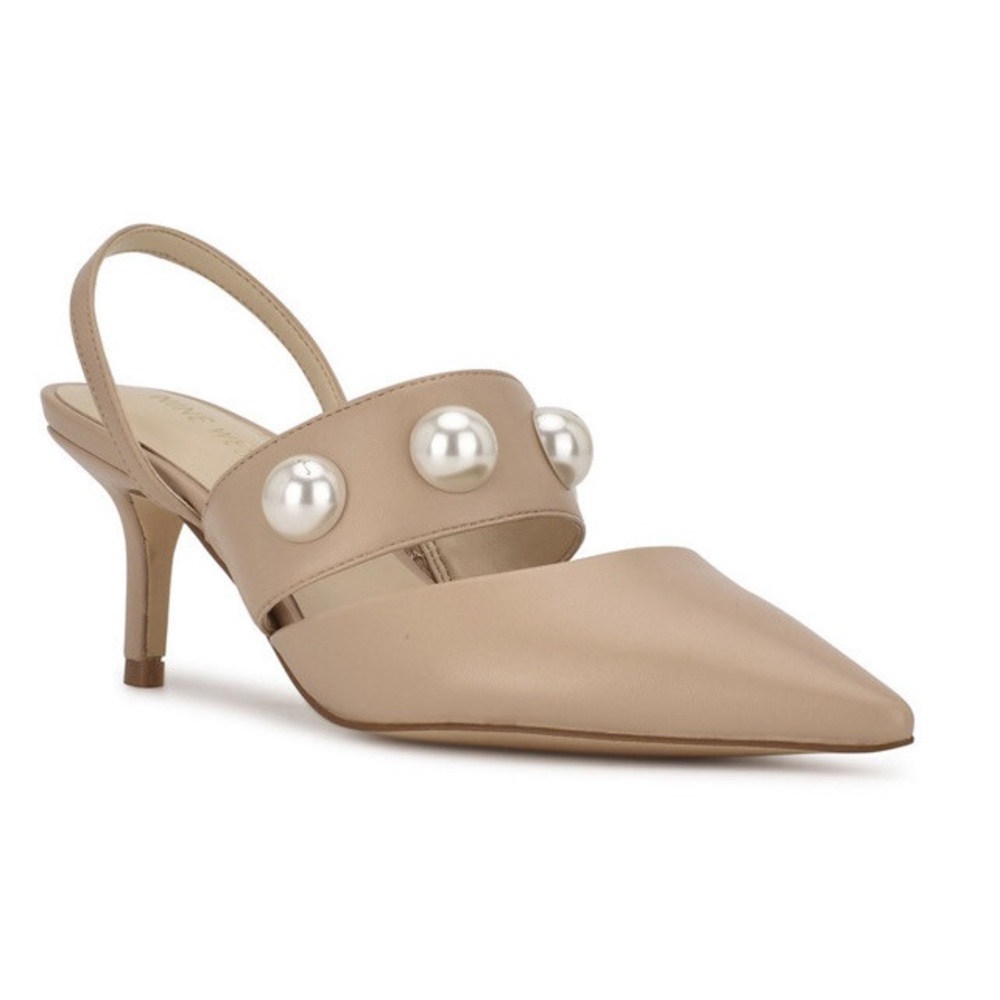 Nine West Tan Slingback Heels with Pearl Details